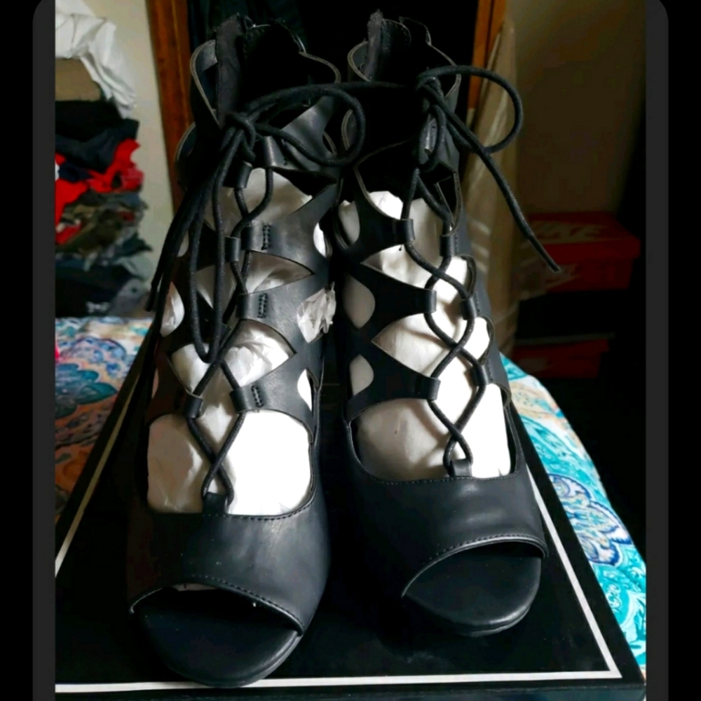 Black lace up sandals